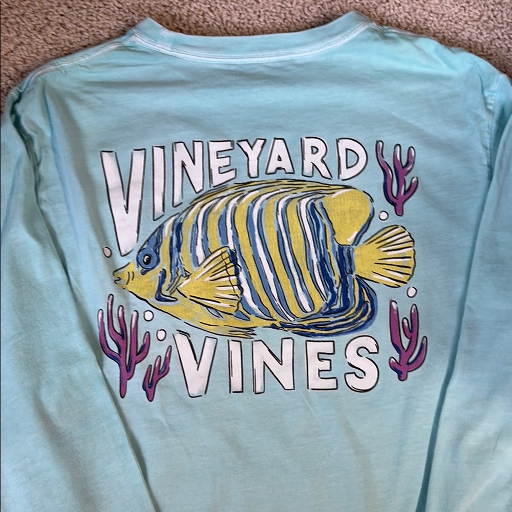Vineyard Vines Blue and Yellow Fish Graphic Shirt